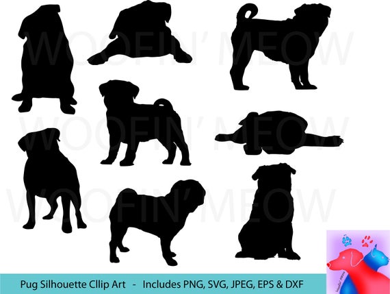 Pug Silhouette Dogs Clipart Pet Lover Clipart Dog Etsy 570x429 Pug Silhouette Dogs Clipart Pet Lover Clipart Dog Etsy