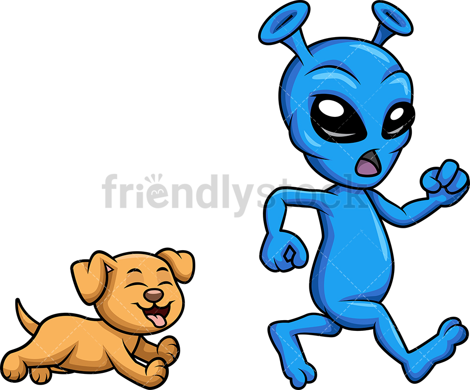 Scared Alien Running From Dog Cartoon Vector Clipart 960x798 Scared Alien Running From Dog Cartoon Vector Clipart