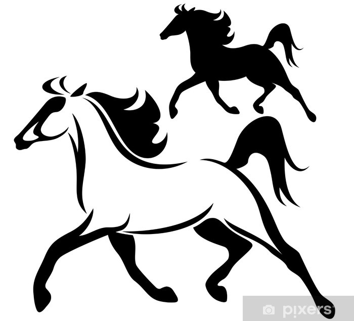 700x635 Running Horse Vector Outline And Silhouette Poster