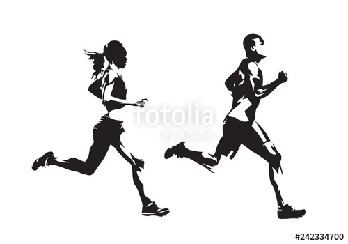 Running Man And Woman, Ink Drawings, Isolated Vector Silhouettes 500x350 Running Man And Woman, Ink Drawings, Isolated Vector Silhouettes