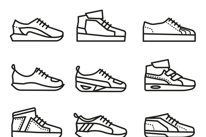 Sneakers, Running Shoes Vector Thin Line Icons Set 800x533 Sneakers, Running Shoes Vector Thin Line Icons Set