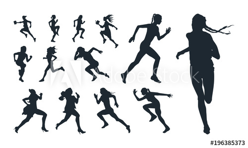 500x300 Set Of Various Girl Running Silhouette Vector Illustration