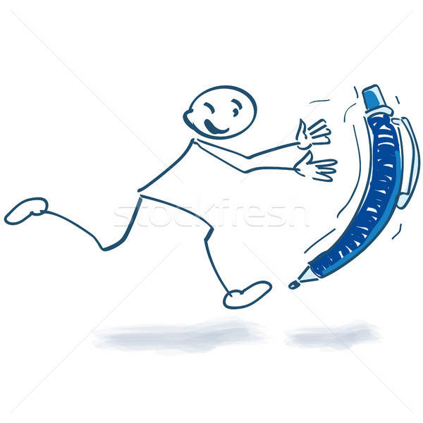 600x600 Stick Figure Running Behind Ballpoint Pen Vector Illustration