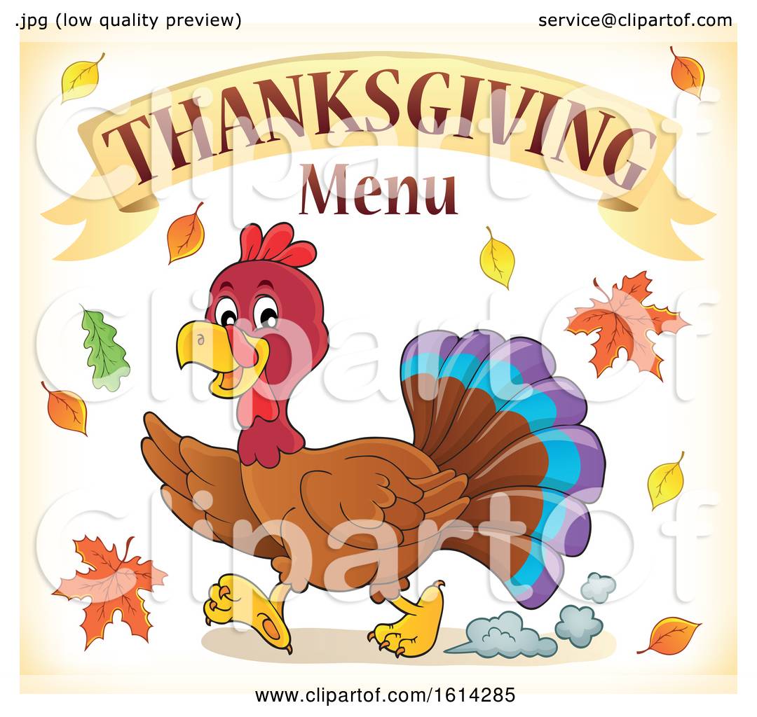 1080x1024 Clipart Of A Running Turkey Bird Under Thanksgiving Menu Text