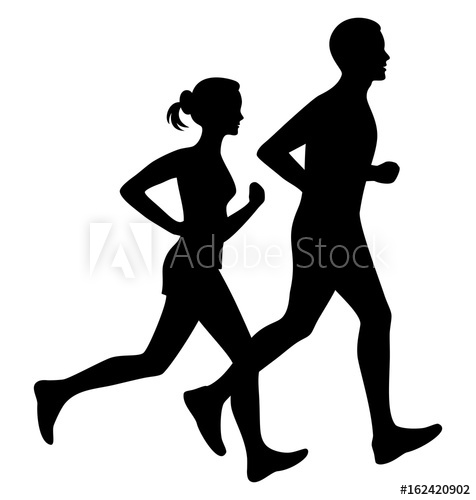 476x500 Running Man And Woman Black Silhouette Isolated Vector
