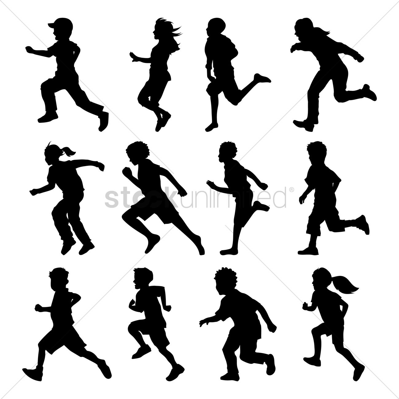 1300x1300 Silhouette Of Children Running Vector Image