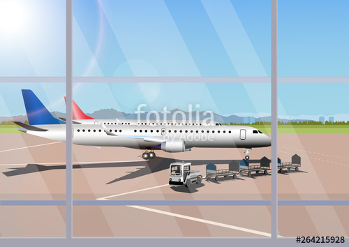 500x354 Vector Airport Concept With Aircraft Luggage Transporter
