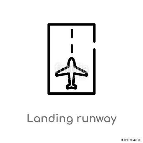 500x500 Outline Landing Runway Vector Icon Isolated Black Simple Line
