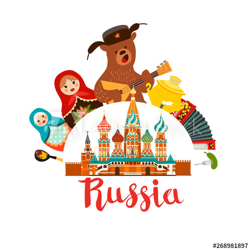 500x500 Russia Vector Illustration Bear With Balalaika Russian Symbol