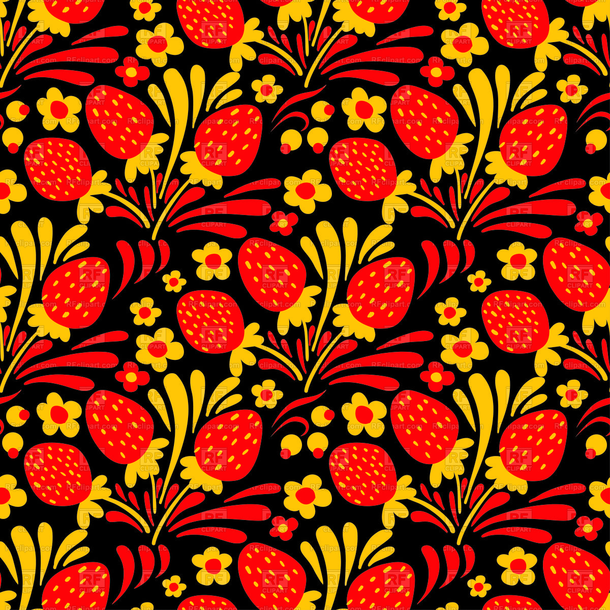 1200x1200 Traditional Russian Hohloma Style Seamless Pattern Vector Image
