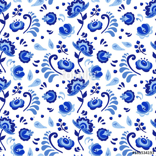 500x500 Vector Amazing Patterns Of Flowers And Birds In Gzhel Style