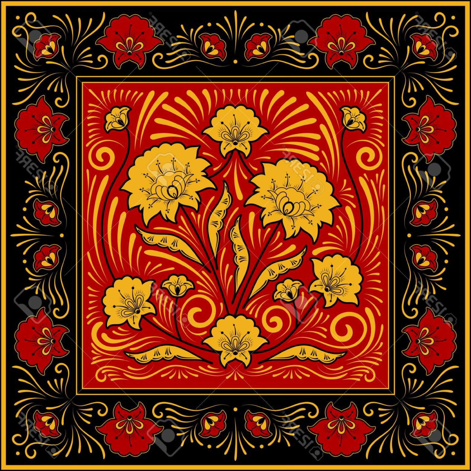 1560x1560 Photostock Vector Crafted Folk Floral Pattern Vector Square Scarf