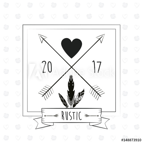 500x500 Rustic Card Greeting Feather Heart With Arrow Vector Illustration