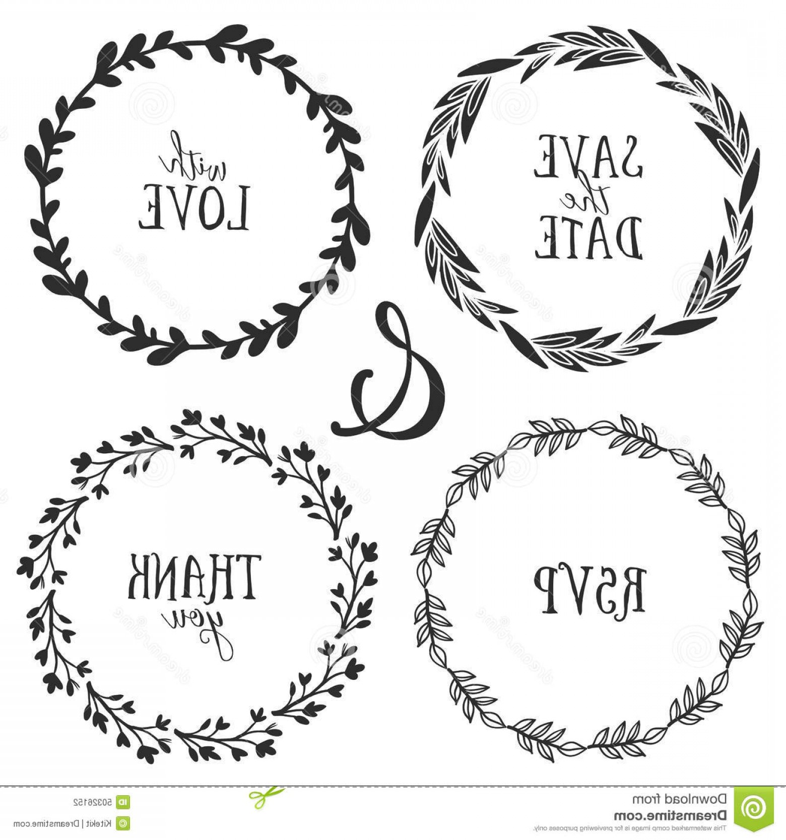 1560x1668 Stock Illustration Hand Drawn Rustic Vintage Wreaths Lettering
