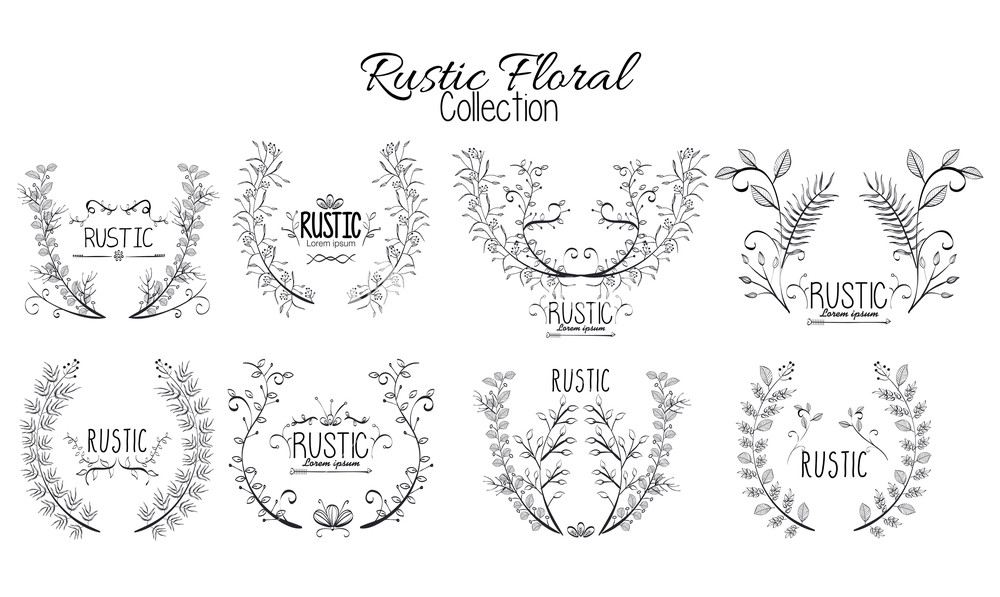 1000x597 Rustic Set Wreaths Icons Vector Illustration Design Royalty Free