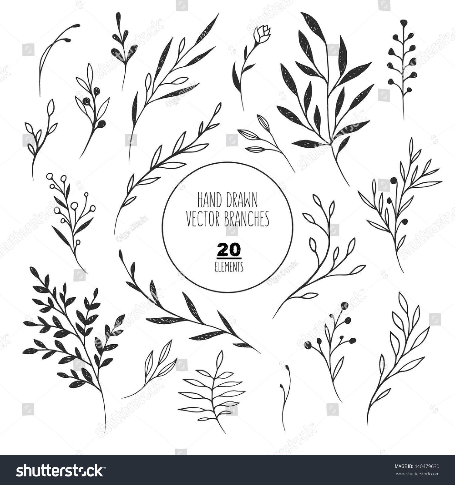1500x1600 Hand Drawn Branches And Twigs Collection Set Of Vector Decorative