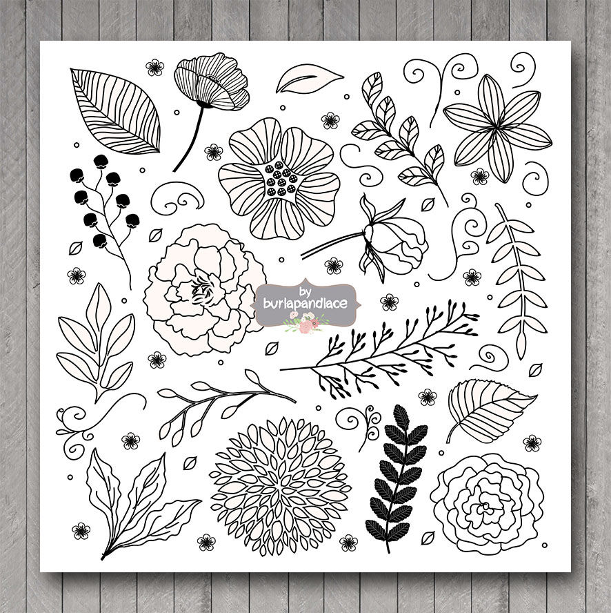 886x888 Vector Rustic Wedding Clipart, Flower Clipart, Hand Drawn Clipart