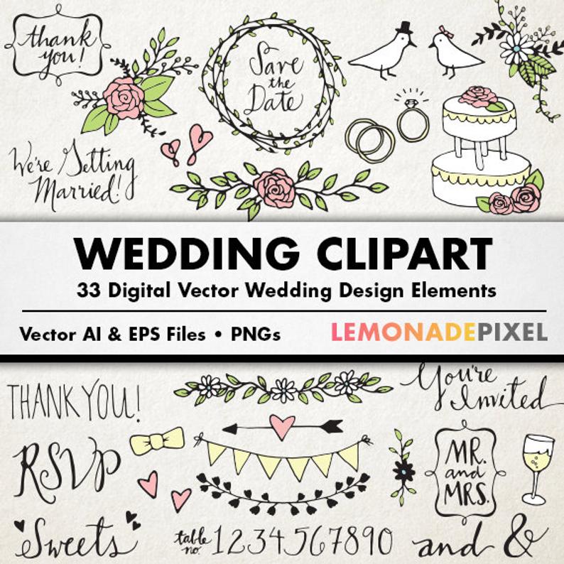794x794 Wedding Clipart Hand Drawn Clip Art Rustic Wedding Etsy