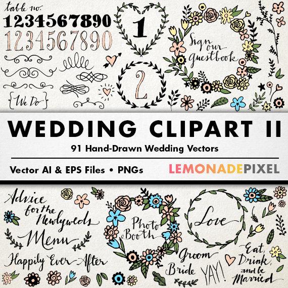 570x570 Wedding Clipart Ii Floral Clip Art Hand Drawn Wedding Etsy