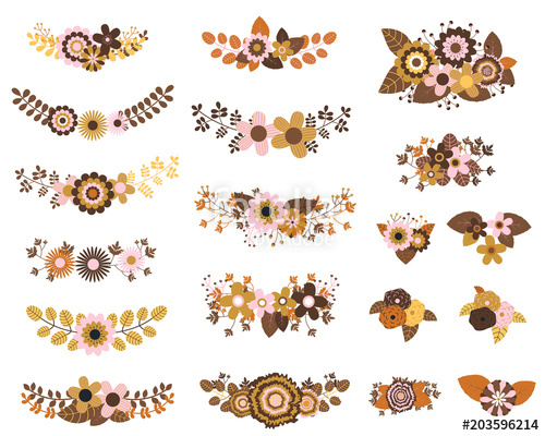 500x400 Brown And Ochre Vector Floral Bunches With Flowers, Leaves