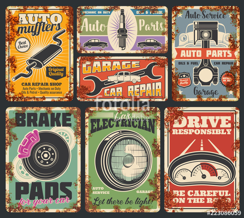 500x446 Garage Car Service Rusty Metal Banners Stock Image And Royalty