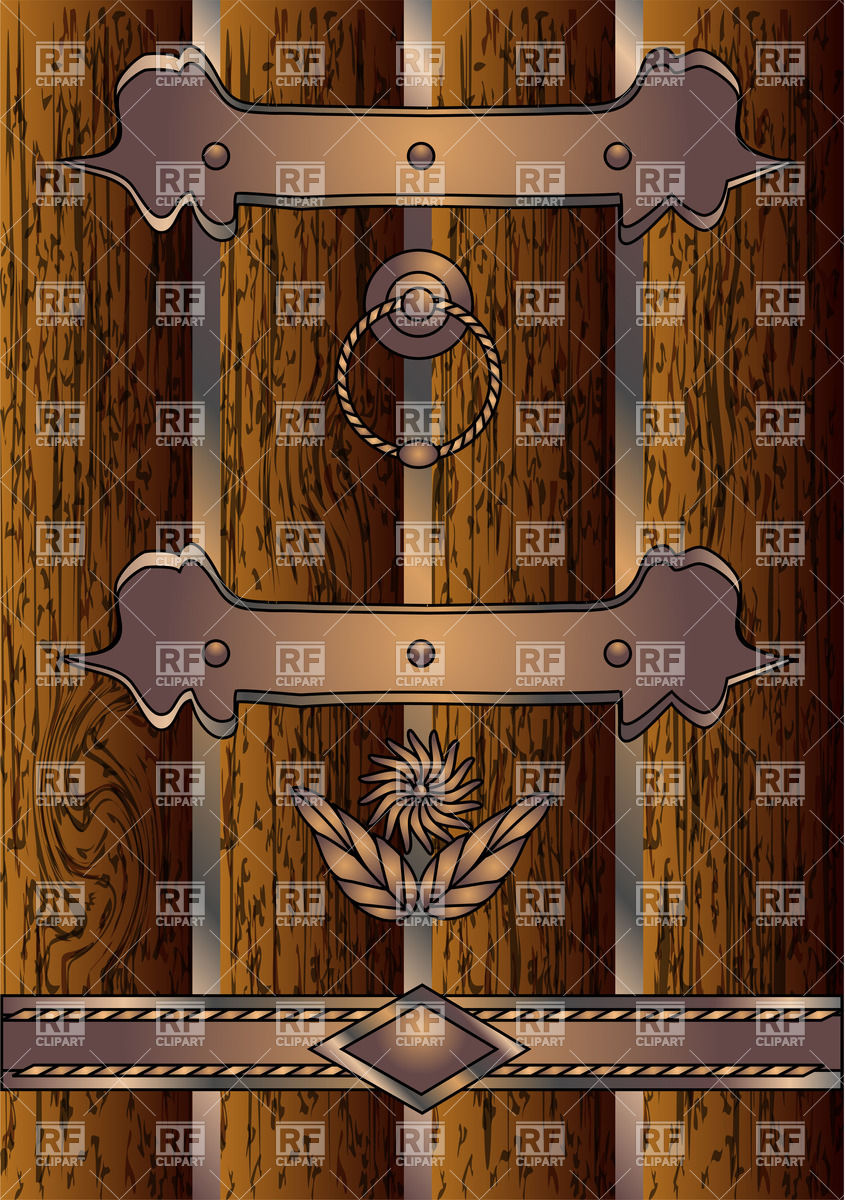 845x1200 Antique Wooden Door With Rusty Metal Details Vector Image