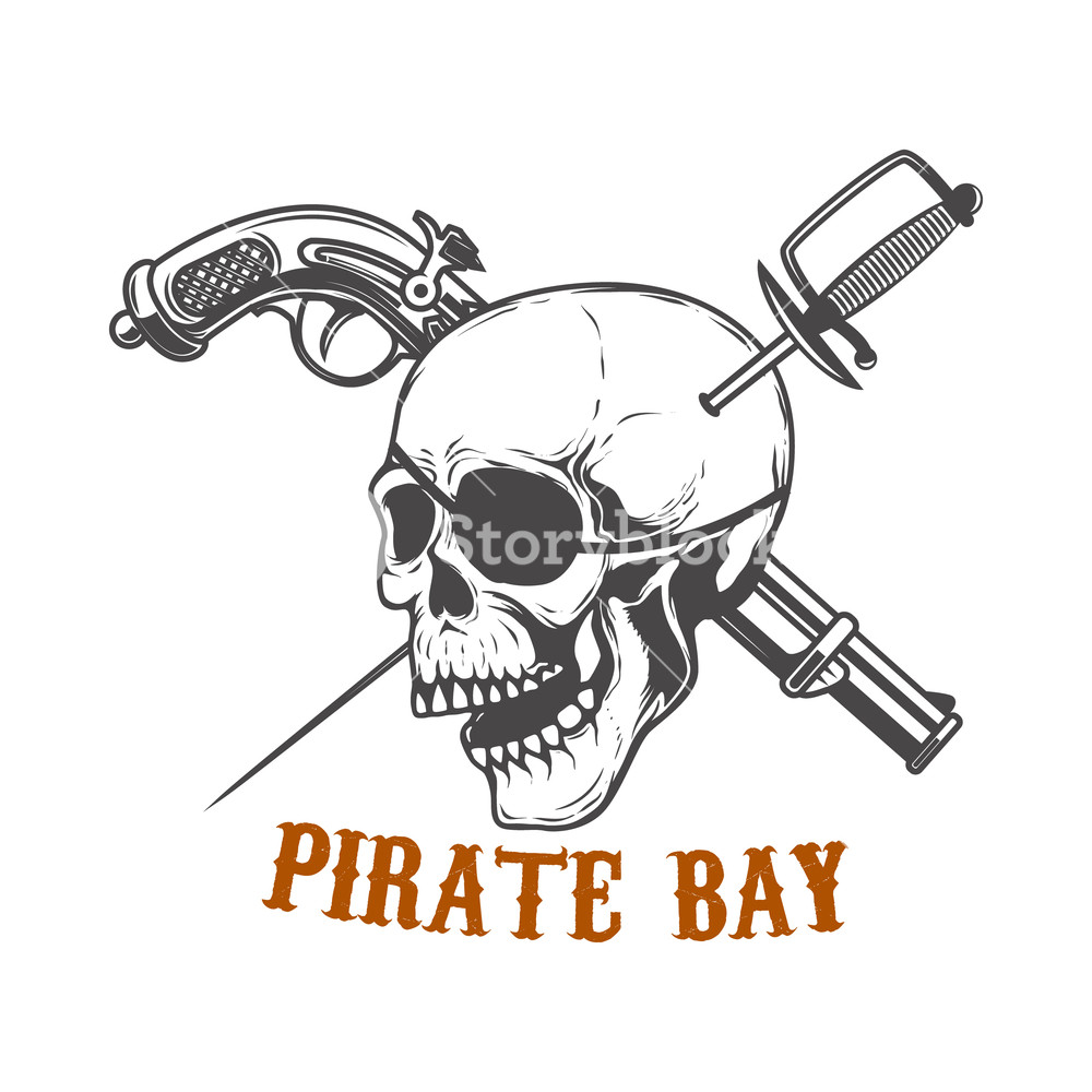 1000x1000 Pirate Bay Emblem With Corsair Skull,pistol And Saber Design