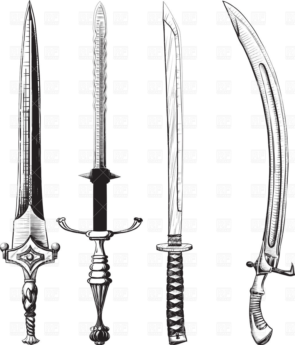 1028x1200 Swords And Sabers Made Like Drawing In Ink Vector Image Of Objects