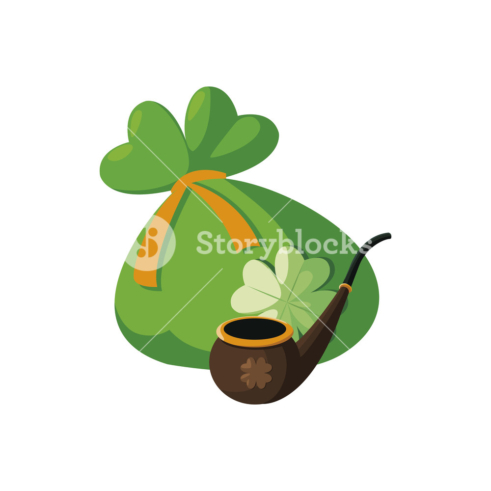 Saint Patrick Pipe Wooden With Treasure Sack Vector Illustration 1000x1000 Saint Patrick Pipe Wooden With Treasure Sack Vector Illustration