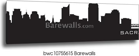 446x181 Sacramento, California Skyline Detailed Vector Silhouette, Canvas