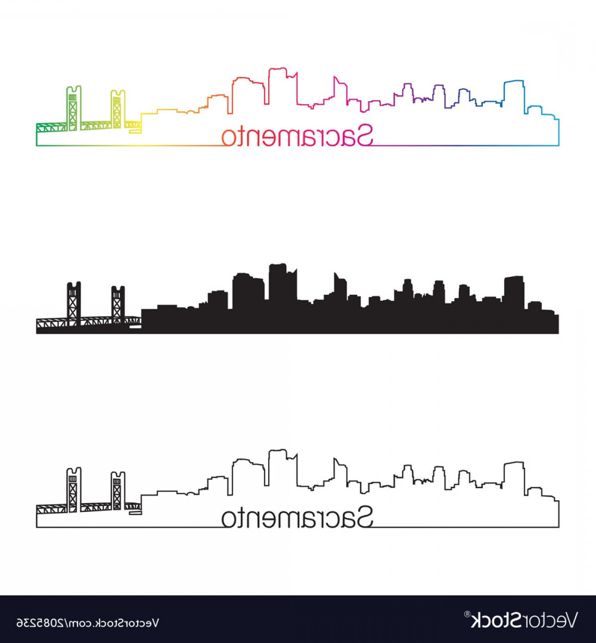 1200x1296 Sacramento Skyline Linear Style With Rainbow Vector Geekchicpro