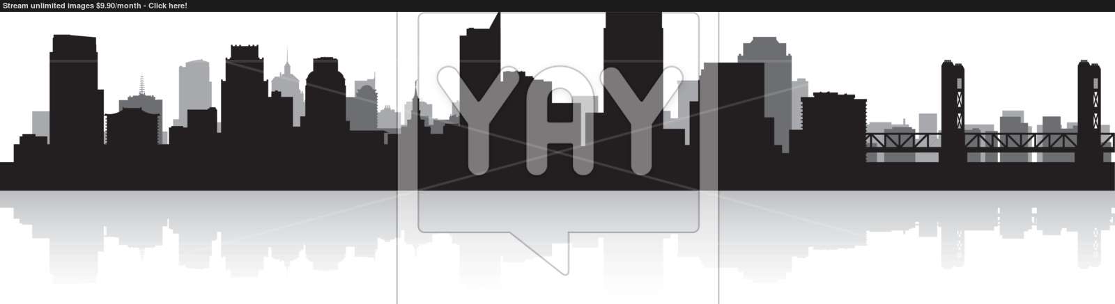 1600x437 Sacramento City Skyline Silhouette Vector