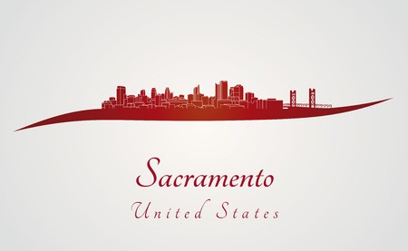 450x277 Sacramento Skyline In Red And Gray Background In Editable Vector