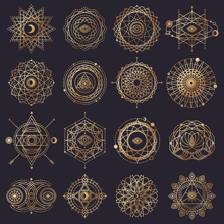 450x450 Sacred Geometry Forms With Eye, Moon, Sun Vector Illustration