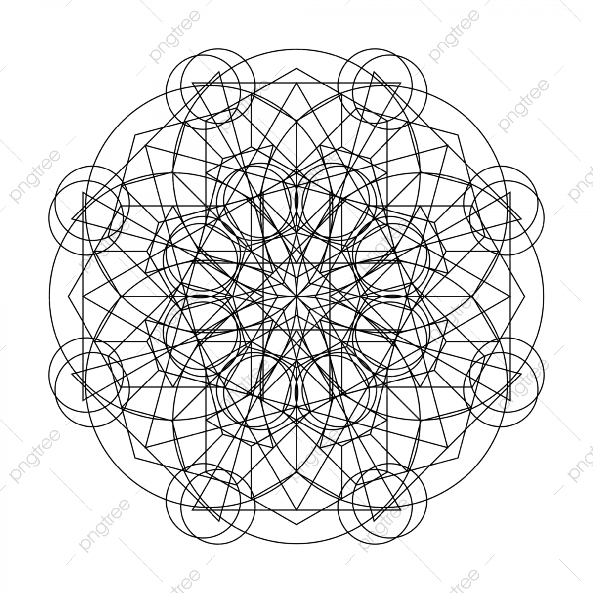 1200x1200 Mandala Sacred Ancient Geometry Vector Illustration In Black
