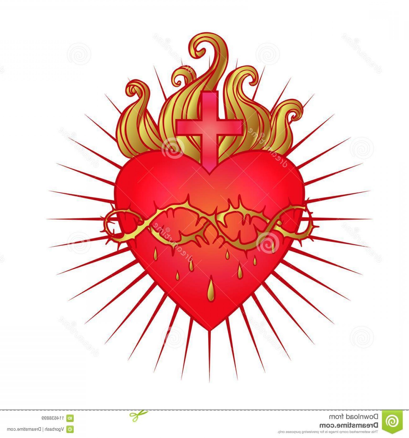 1560x1668 Sacred Heart Jesus Rays Vector Illustration Red Gold Isolated