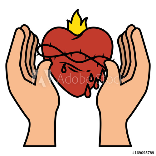 500x500 Hand Human With Sacred Heart Of Jesus Vector Illustration Design