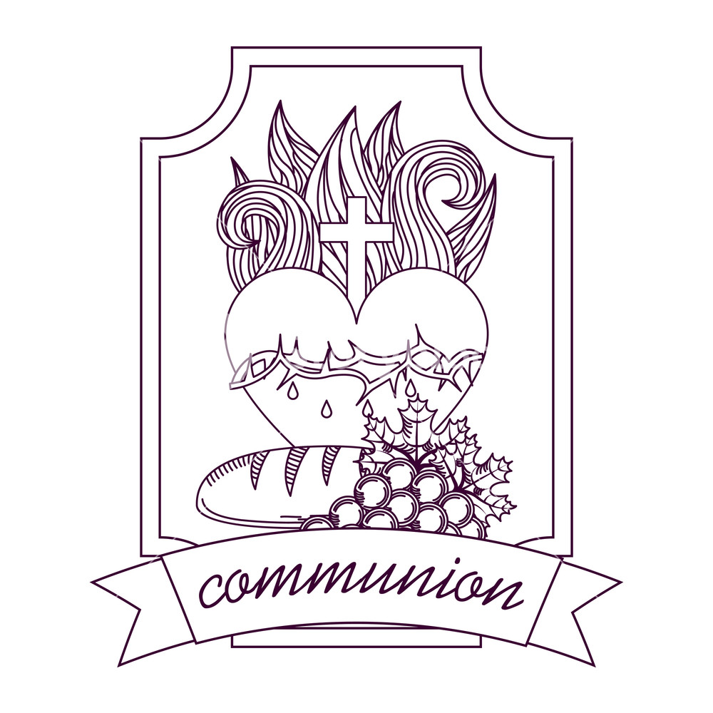 1000x1000 Sacred Heart Of Jesus Communion Bread And Grape Hand Drawing Label