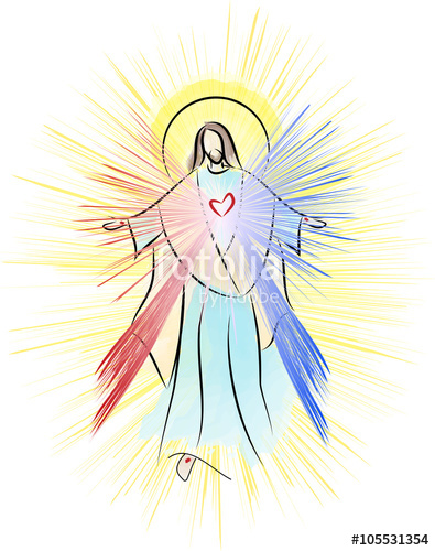 395x500 Jesus Christ, Sacred Heart Divine Mercy With Rays Vector Color