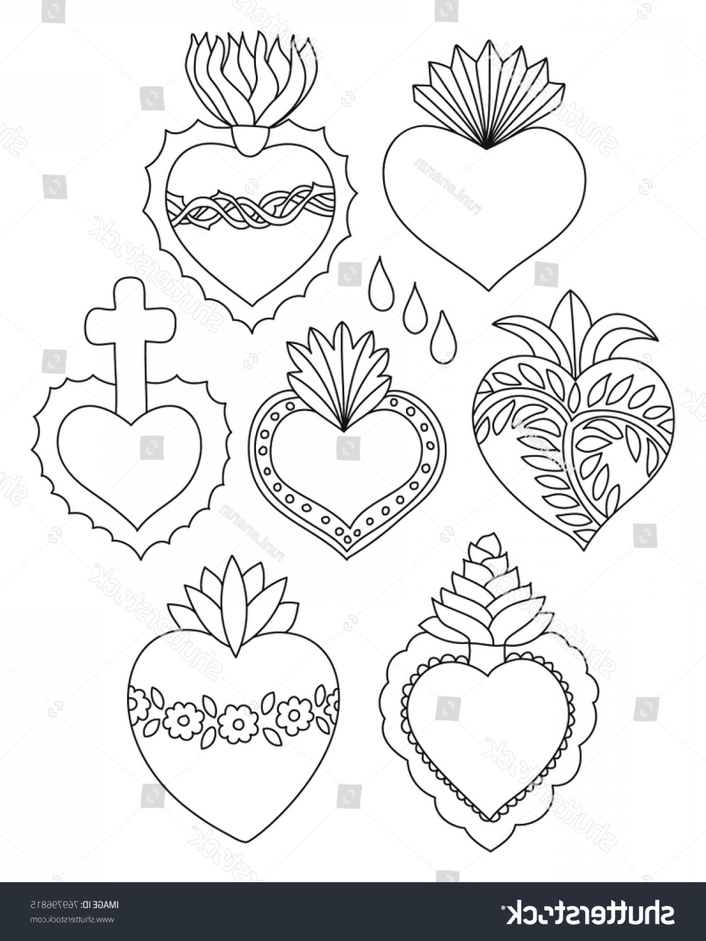 1440x1920 Sacred Heart Vector Set Doodle Illustration Hoodamathrun