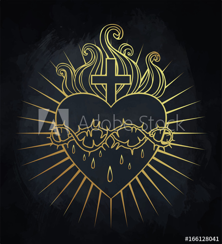 455x500 Sacred Heart Of Jesus Vector Illustration In Gold Colors Isolated