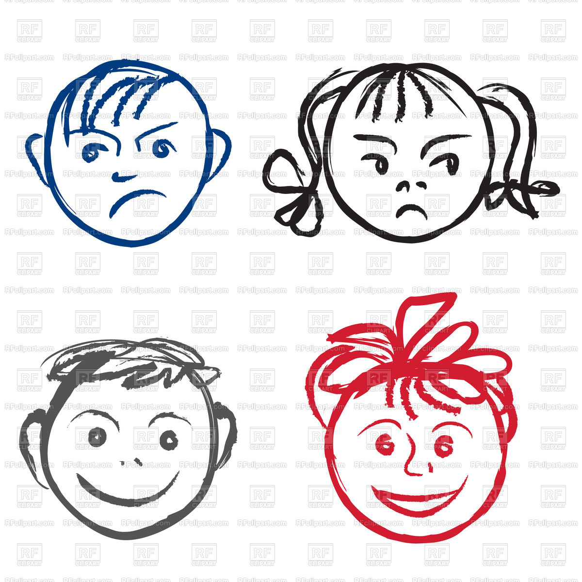 1200x1200 Kids Smile And Sad Faces Vector Image Of Children Family