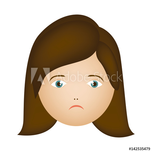 500x500 Colorful Cartoon Human Female Sad Face Vector Illustration