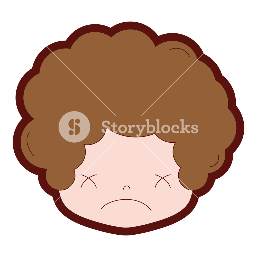 1000x1000 Line Color Boy Head With Curly Hair And Sad Face Vector