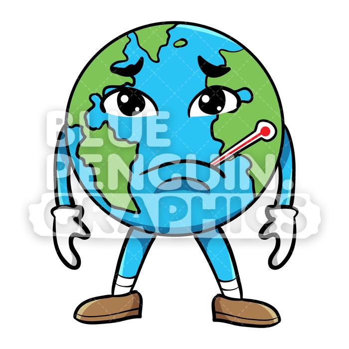 700x700 Earth Sick With Sad Face Vector Cartoon Clipart Illustration