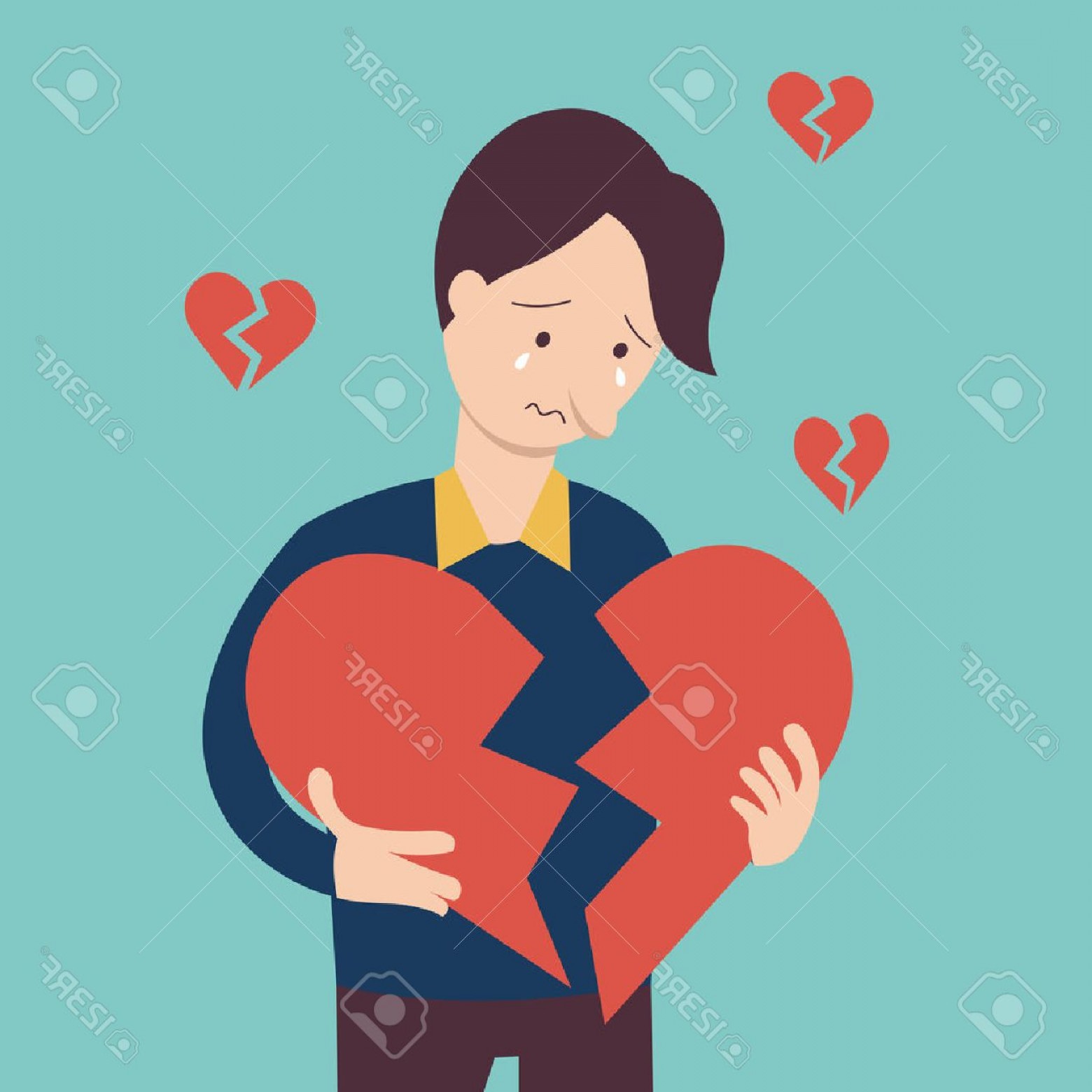 Photostock Vector Sad Man Holding Broken Heart Shape In Concept 1560x1560 Photostock Vector Sad Man Holding Broken Heart Shape In Concept