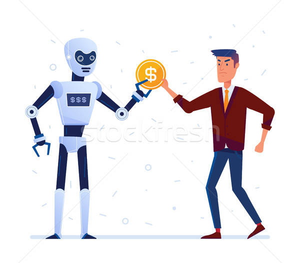 Robot Steals Money From Sad Man Vector Illustration Andrei 600x525 Robot Steals Money From Sad Man Vector Illustration Andrei