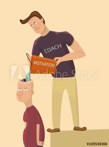 Trainer Motivates Sad Man Vector Illustration 372x500 Trainer Motivates Sad Man Vector Illustration