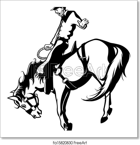 561x581 Free Art Print Of Saddle Bronc Rider Illustrated Saddle Bronc