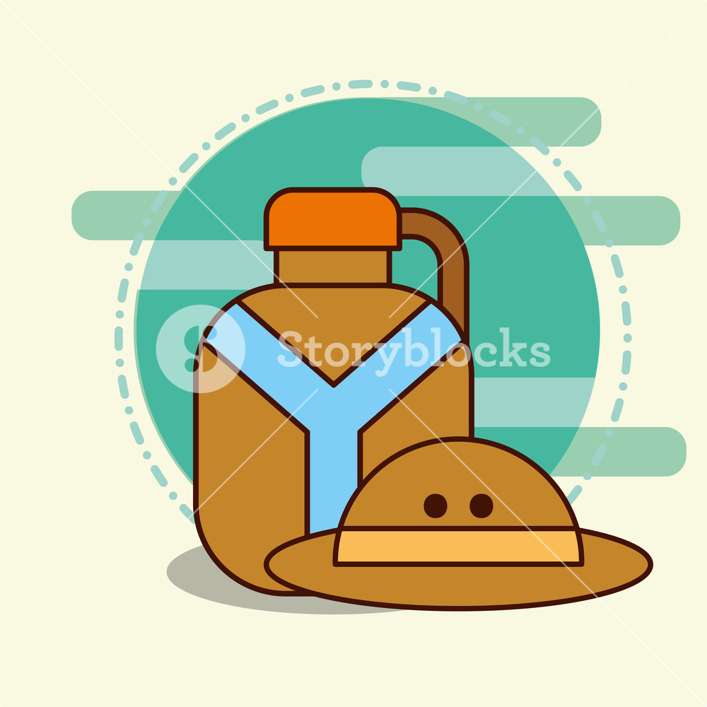 Water Bottle And Hat Safari Equipment Supplies Vector Illustration 1000x1000 Water Bottle And Hat Safari Equipment Supplies Vector Illustration